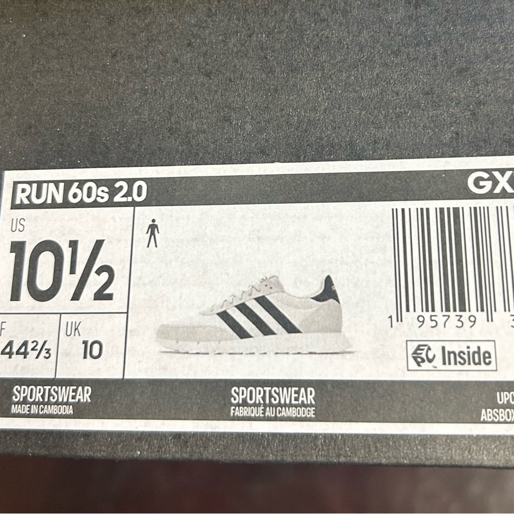 adidas White and Black Suede Sneakers. Men size 10.5. Run 60s 2.0.  Worn once. - Picture 5 of 6
